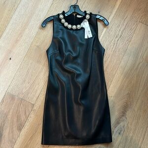 Alice + Olivia - NWT Black Leather & Pearl Dress - Size 0